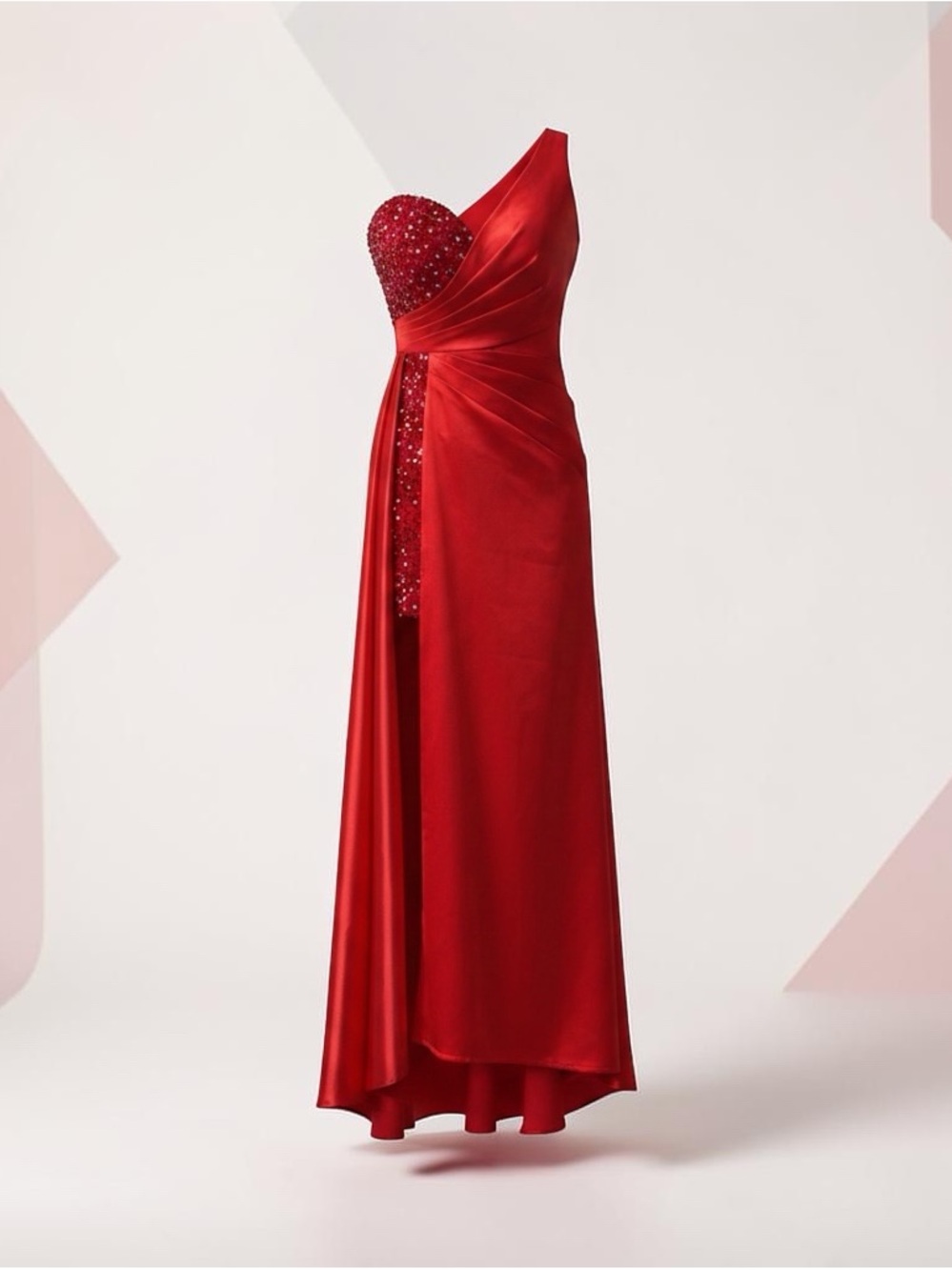 Elegant One-Shoulder Red Evening Gown